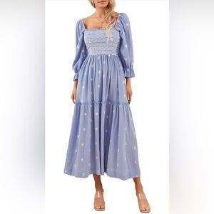 Amazon Light Blue Boho Floral Long Sleeve Dress